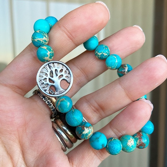 Genuine blue sea jasper tree of life bead bracelet - Picture 5 of 6